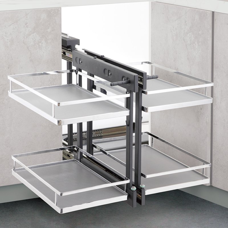 Modern Design Cabinet Pantry Kitchen Drawer Sliding Soft Closing Organizer Stainless Steel Magic Corner Pull Out Storage Basket