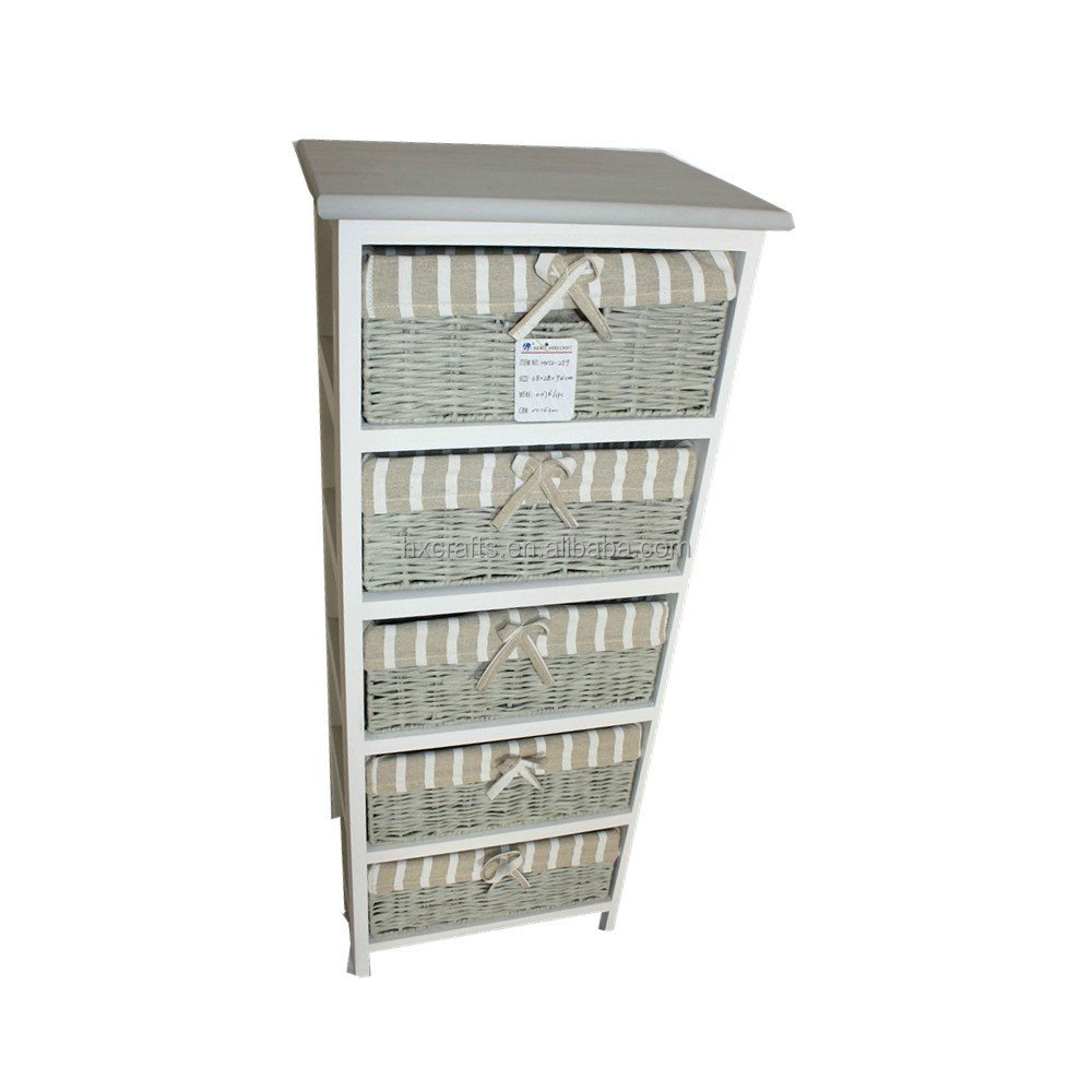 Versatile 5 Wicker Rattan Drawers Basket Bathroom Cabinet