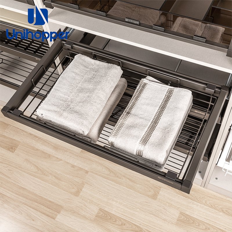 Unihopper OEM Wire Basket Drawers Pull Out Soft Closing Cloth Storage Basket for Wardrobe Organizer