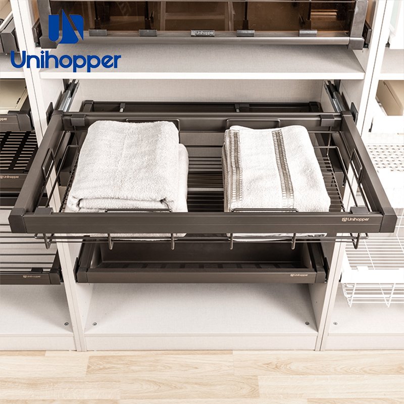Unihopper OEM Wire Basket Drawers Pull Out Soft Closing Cloth Storage Basket for Wardrobe Organizer