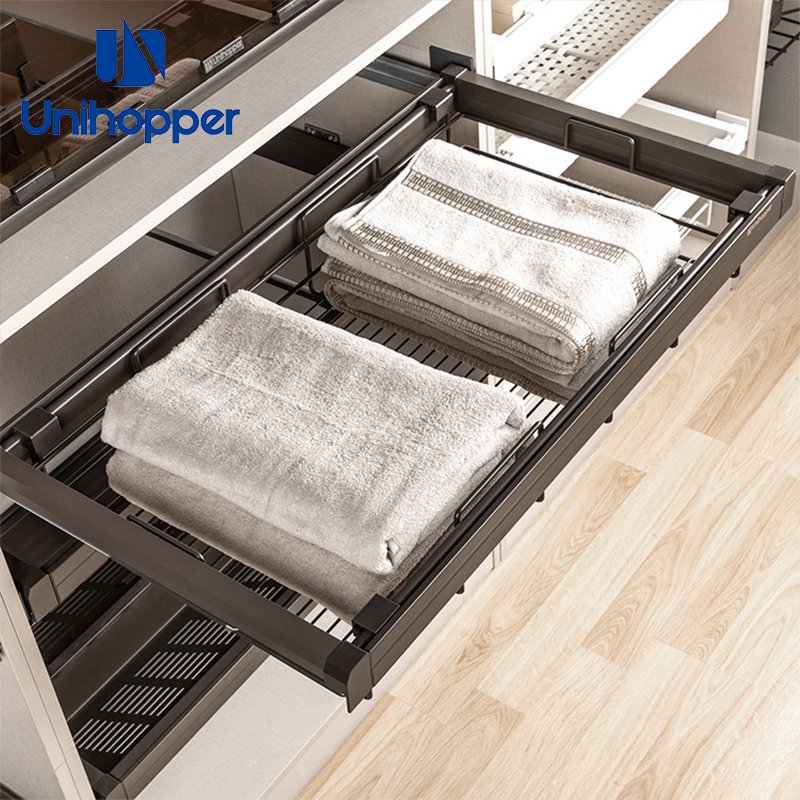 Unihopper OEM Wire Basket Drawers Pull Out Soft Closing Cloth Storage Basket for Wardrobe Organizer