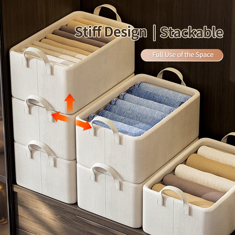 OEM logo Cotton Stackable Clothes Bin Organizer Kid Toy Storage Box for Wardrobe Laundry Basket Fabric Baskets & Bins