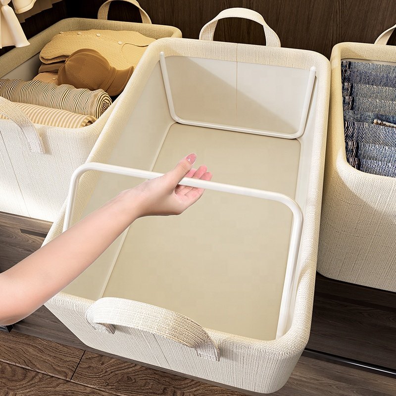OEM logo Cotton Stackable Clothes Bin Organizer Kid Toy Storage Box for Wardrobe Laundry Basket Fabric Baskets & Bins