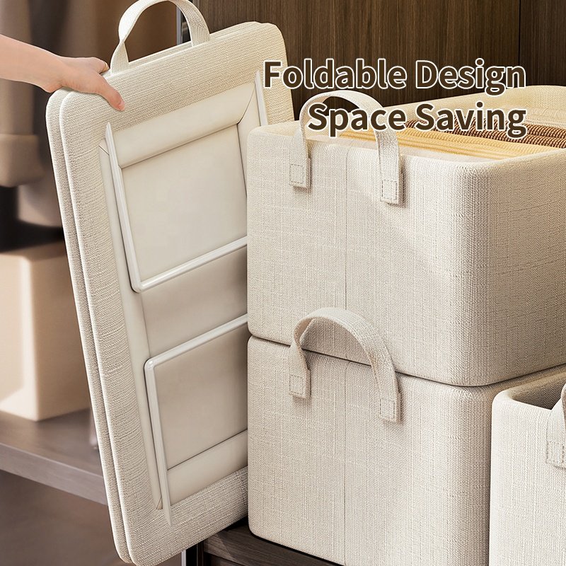 OEM logo Cotton Stackable Clothes Bin Organizer Kid Toy Storage Box for Wardrobe Laundry Basket Fabric Baskets & Bins