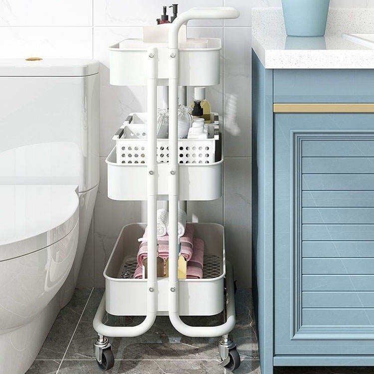 Multi Purpose 3 Tier Metal Organisation Holder Utility Trolley 3 Shelf Utility Storage Rack Cart for Kitchen Office Bathroom