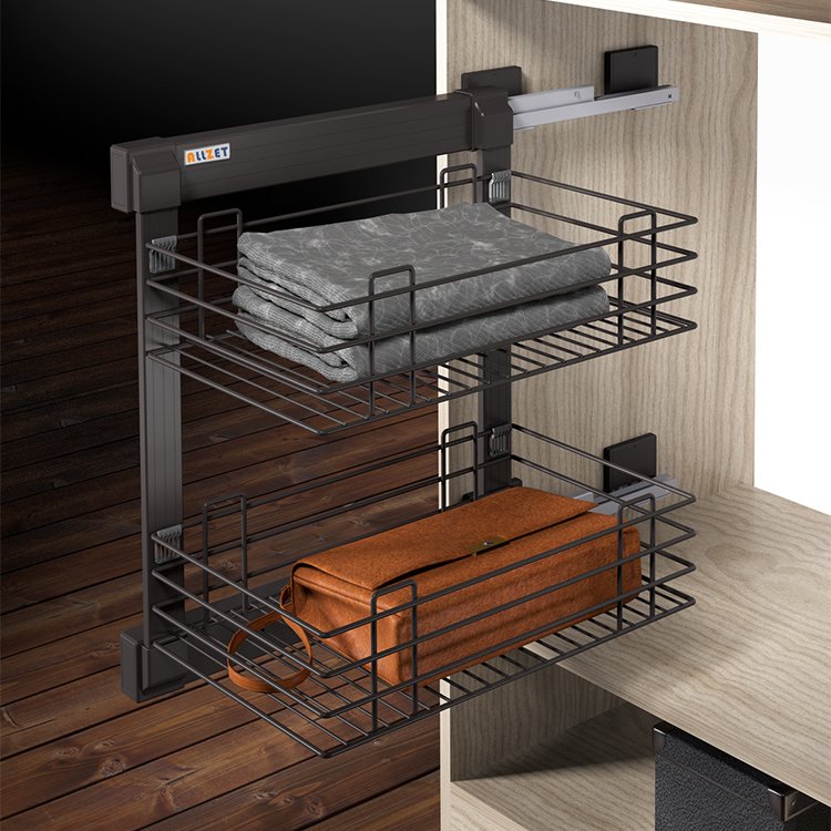 Wardrobe Accessories Metal Laundry Basket Pull Out Sliding Rattan Storage Drawer