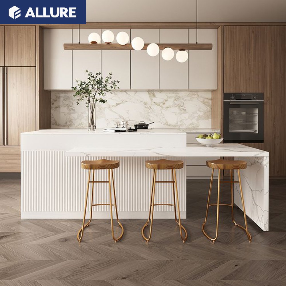Allure Luxury Modern Design Automatic Solid Wood Door Stainless Steel Sink Cuisine Complete Custom Island Cabinet Kitchen