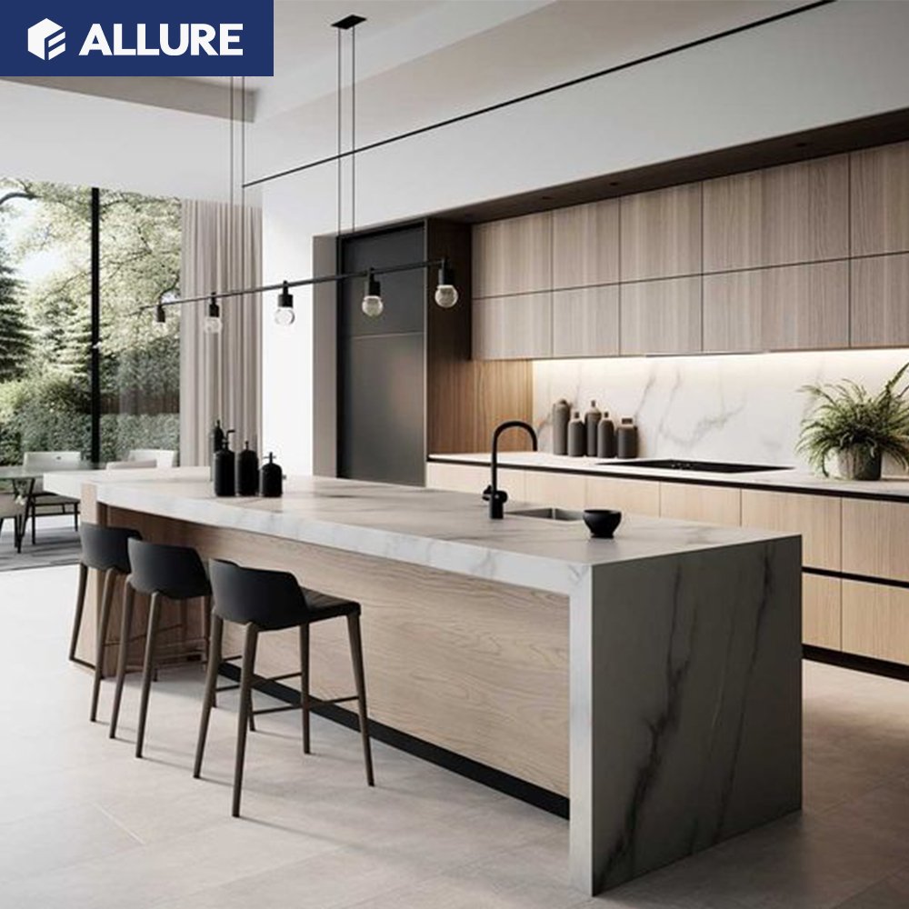 Allure Luxury Modern Design Automatic Solid Wood Door Stainless Steel Sink Cuisine Complete Custom Island Cabinet Kitchen
