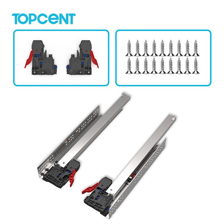 Topcent Ball Bearing Drawer Slide Soft Closing Undermount Doble Wall Tendam Box Kitchen Slim Box Cabinet