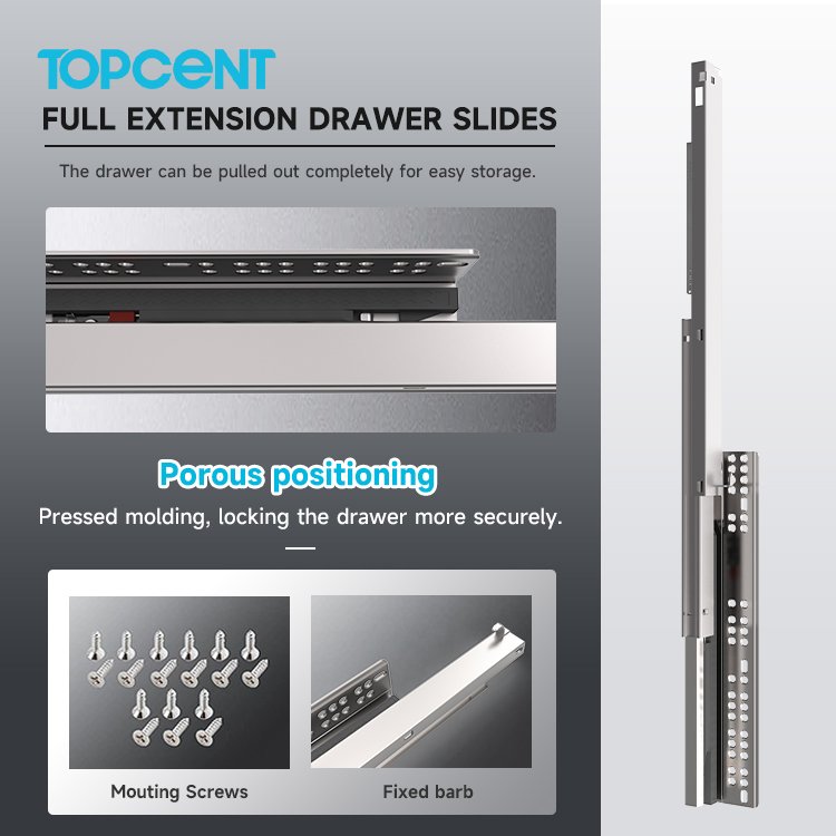 Topcent Ball Bearing Drawer Slide Soft Closing Undermount Doble Wall Tendam Box Kitchen Slim Box Cabinet