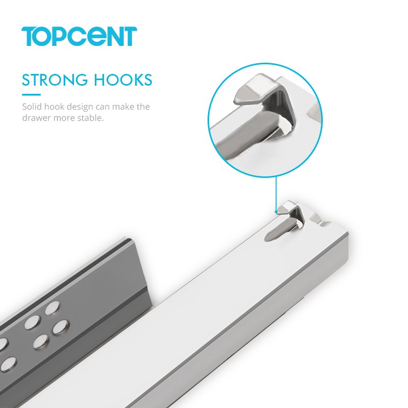 Topcent Ball Bearing Drawer Slide Soft Closing Undermount Doble Wall Tendam Box Kitchen Slim Box Cabinet