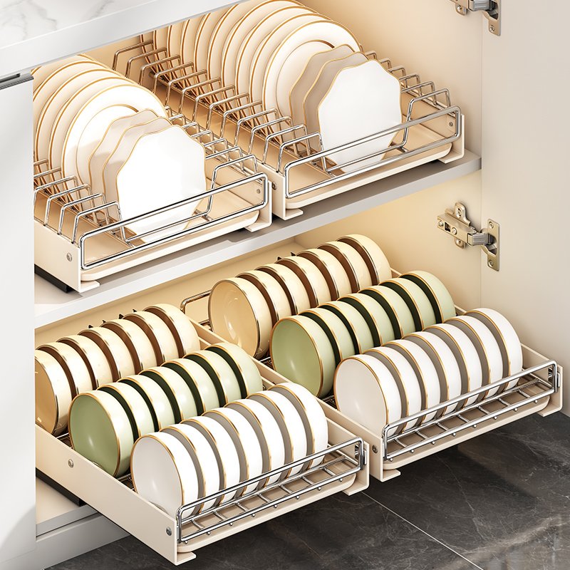 Stainless Steel Pull-Out Dish Rack Kitchen Sink Cabinet Organizer with Sliding Drawer Dryer Rack Bowl Dish Drainer Holder