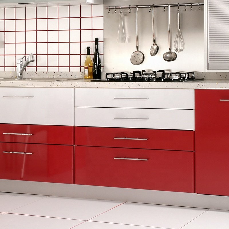 Manufacture complete water resistant kitchen cabinet knock down kitchen cabinets stainless steel red kitchen cabinet