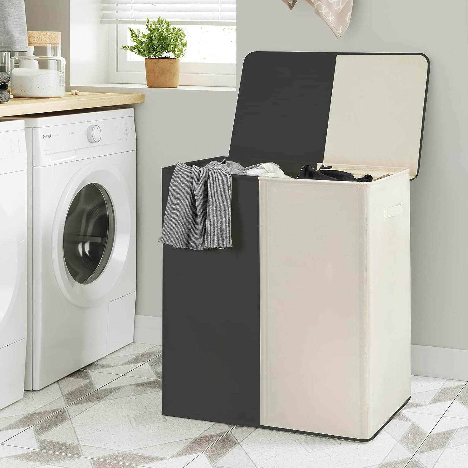 Two-color patchwork household laundry basket Flip-top laundry basket with handle Foldable laundry basket