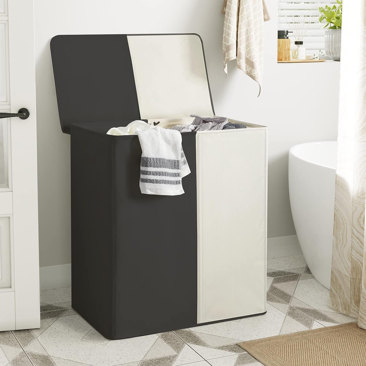 Two-color patchwork household laundry basket Flip-top laundry basket with handle Foldable laundry basket