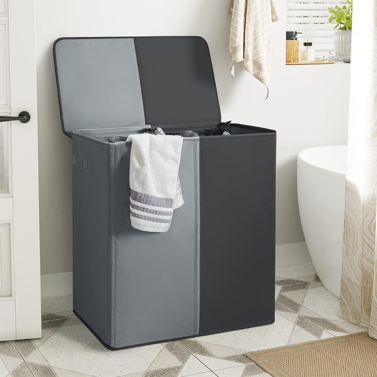 Two-color patchwork household laundry basket Flip-top laundry basket with handle Foldable laundry basket