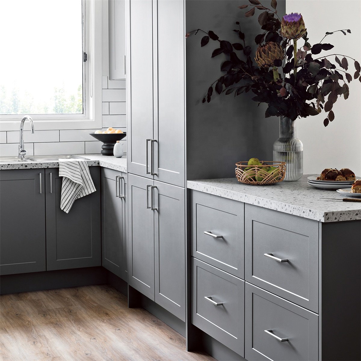 PA modular simple shaker style modern PVC kitchen cabinets