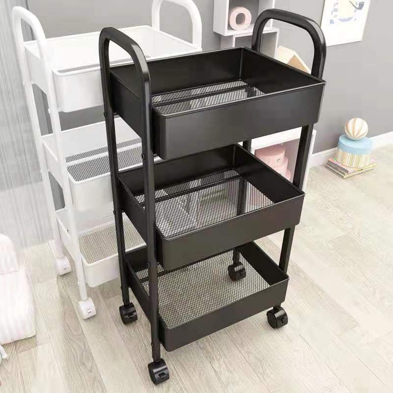 Multi-functional Household Cart with Mobile Wheel Metal Floor Kitchen Storage Rack Snacks Food Tools Multi-layer Storage Cart