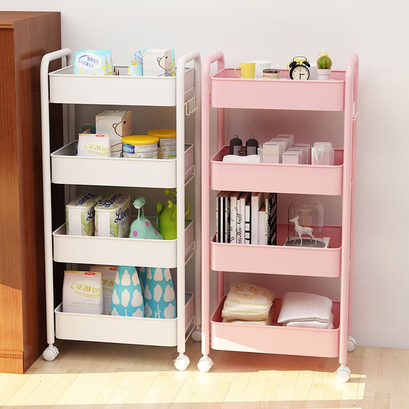 Multi-functional Household Cart with Mobile Wheel Metal Floor Kitchen Storage Rack Snacks Food Tools Multi-layer Storage Cart