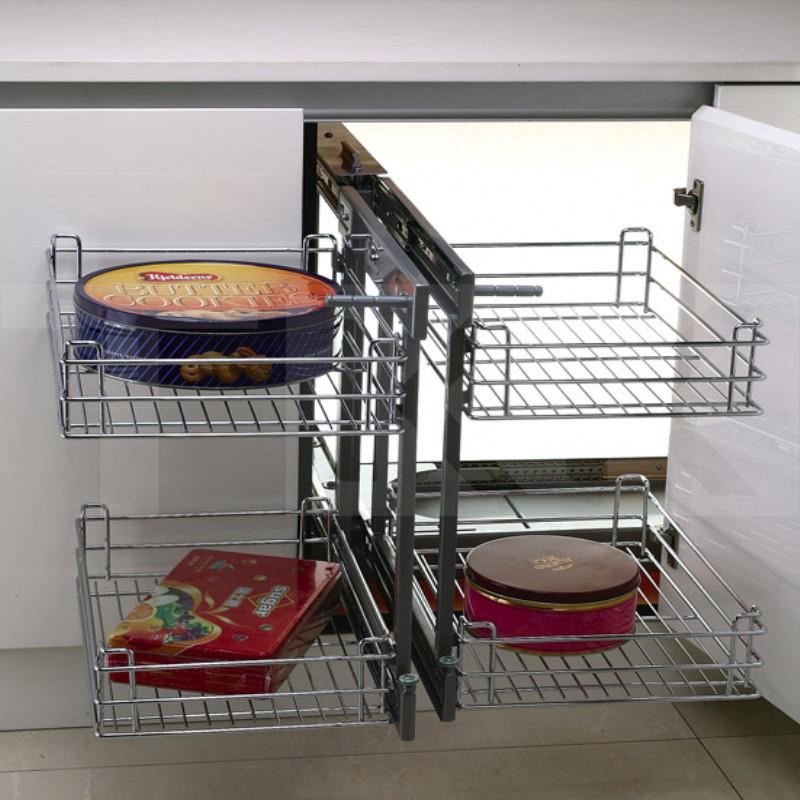 TKK Kitchen Cabinet Accessories Organizer Spice Rack Soft-Stop Pull out Sliding Basket Wire Mdf Storage Basket