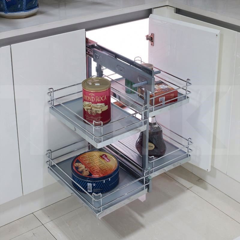 TKK Kitchen Cabinet Accessories Organizer Spice Rack Soft-Stop Pull out Sliding Basket Wire Mdf Storage Basket