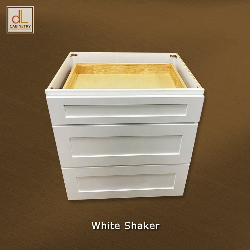 American Standard Size Stock White Paint Shaker Kitchen Base Cabinet With Dovetail Structure Tooth Pick Wood Soft Close Drawers
