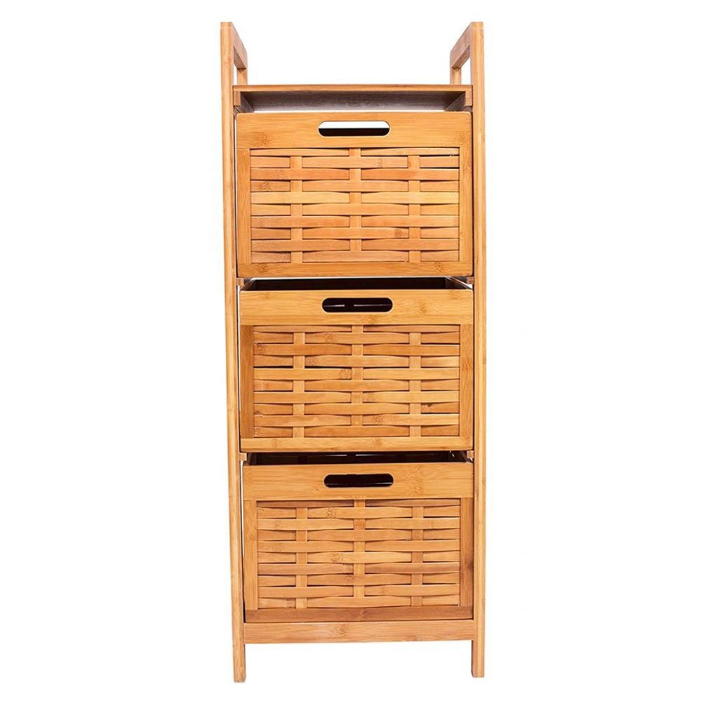 Bamboo Drawer Cabinet Storage Shelf Bamboo Nesting Baskets Rack With 3 Removable Drawers