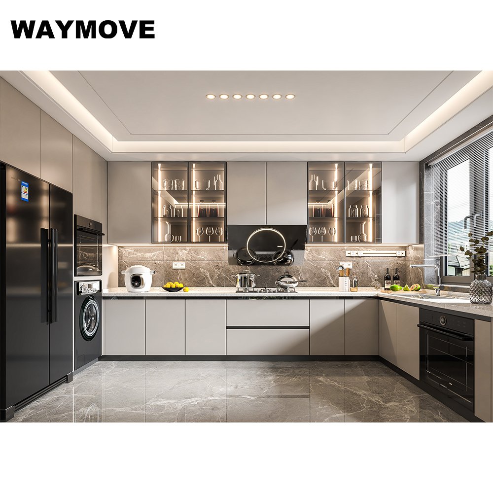 WAYMOVE Modern Style Complete Kitchen Cabinet Lacquer Foshan Aluminum Full Appliances Sink Stylish Practical Solution Your