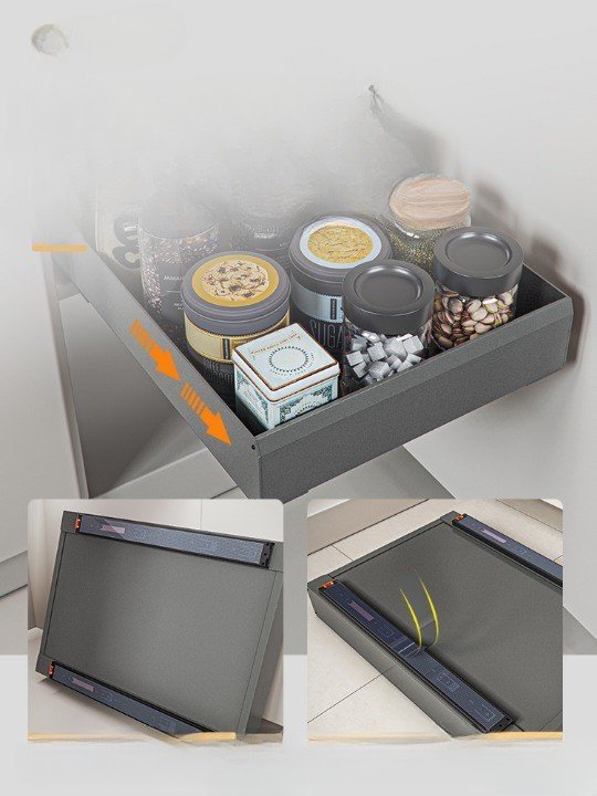 Aluminum Multi-Function Pull-Out Storage Rack Punch-Free Drawer Kitchen Cabinet Interior Renovation Organizer Seasoning Basket