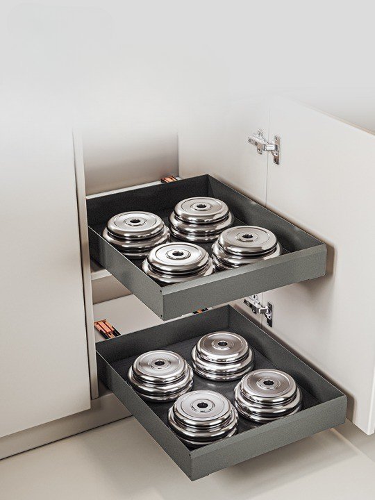 Aluminum Multi-Function Pull-Out Storage Rack Punch-Free Drawer Kitchen Cabinet Interior Renovation Organizer Seasoning Basket