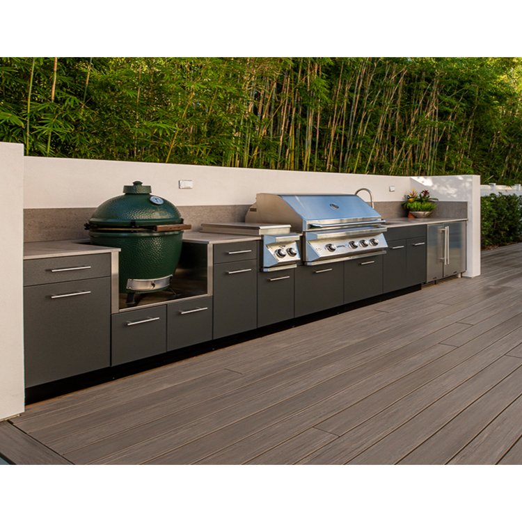 Modern outdoor free standing water resistant 304 ss stainless steel bbq kitchen cabinet set with double sink