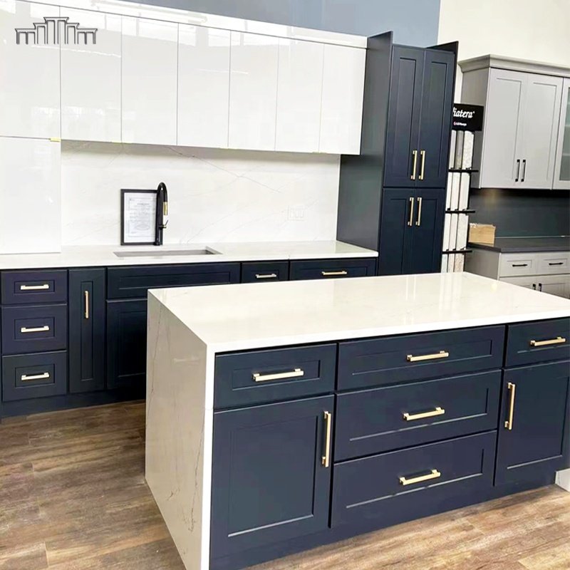 Wholesale Apartment Complete Sets Cabinetry PET High Gloss MDF Flat Panel Full Overlay Frameless Slab Door Kitchen Cabinets