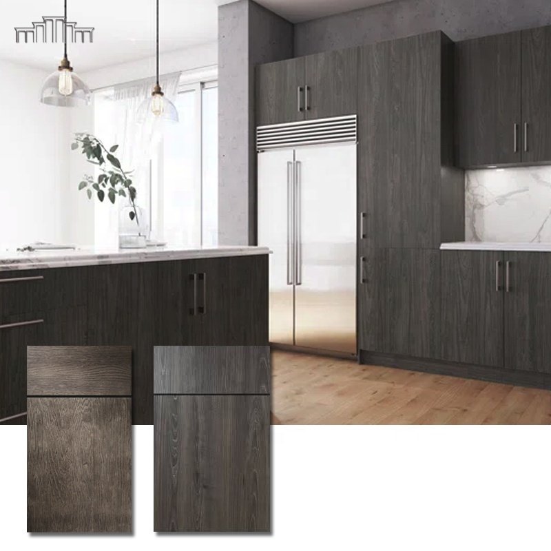 Wholesale Apartment Complete Sets Cabinetry PET High Gloss MDF Flat Panel Full Overlay Frameless Slab Door Kitchen Cabinets