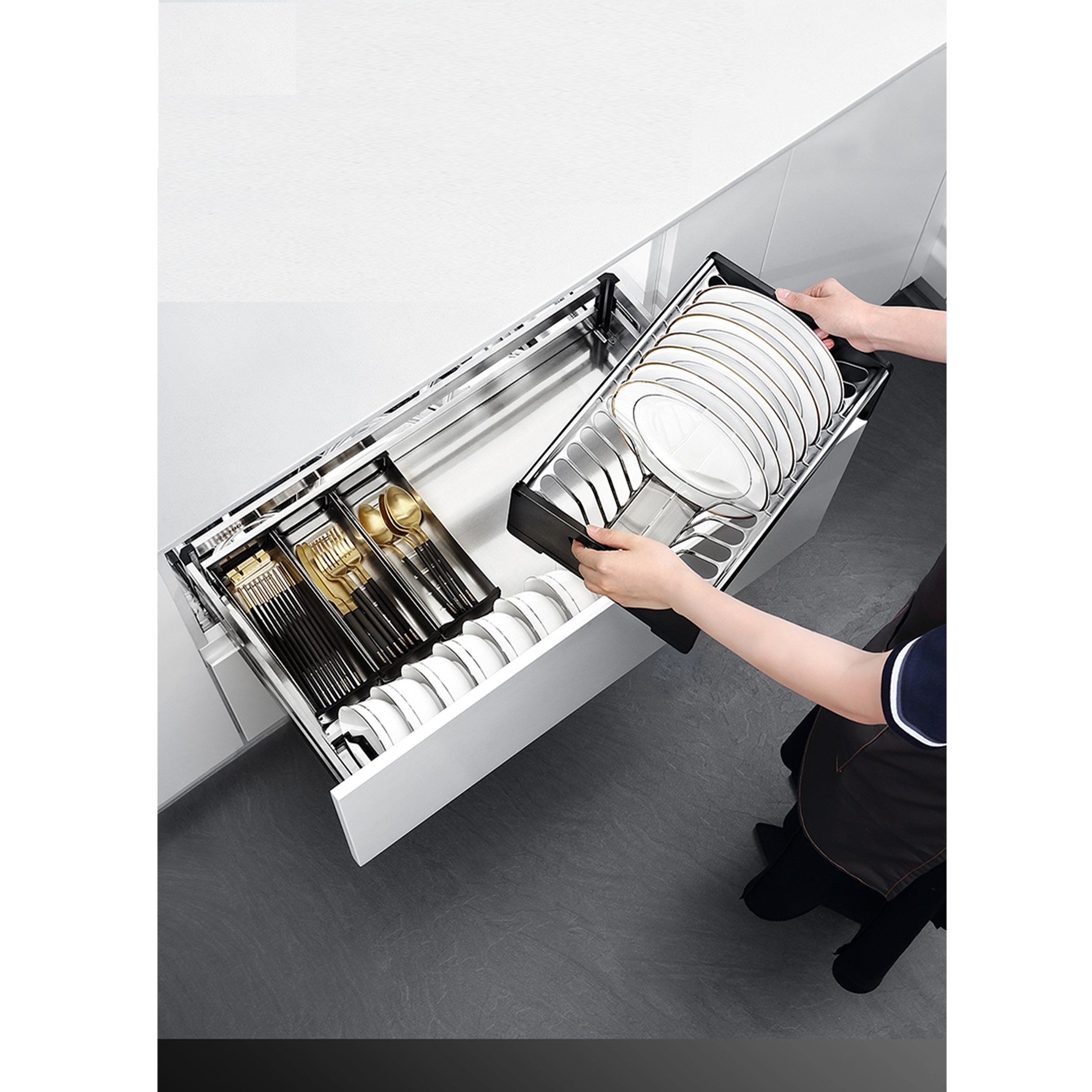 Modern Home Kitchen Stainless Steel Storage Basket Drawers Sleek Sliding Design for Efficient Organization
