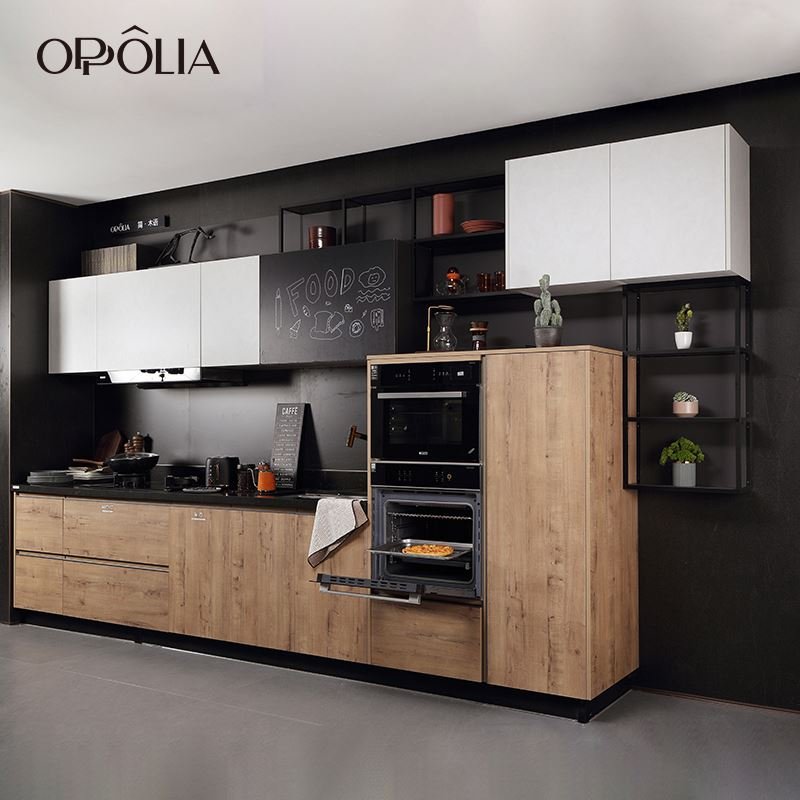 Customization Manufacture Kitchen Cupboard, Blue and White High Gloss Lacquer Kitchen Cabinet with Quartz Countertop