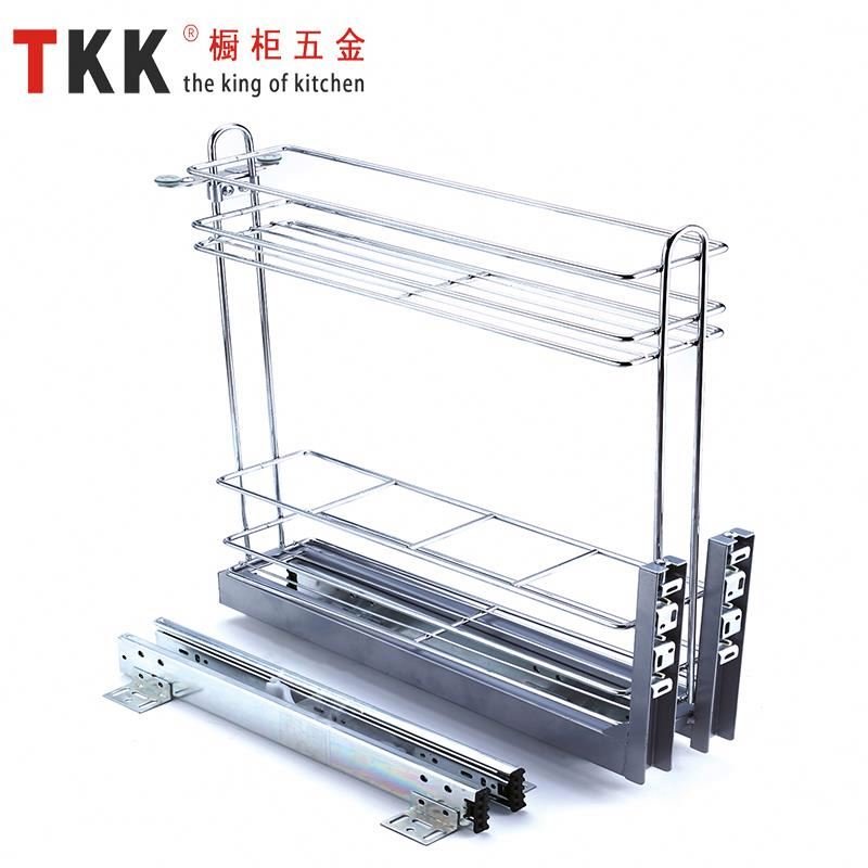 TKK Hot Sale 2 Layers Simple Organizer Iron Wire Stainless Steel Kitchen Cabinet Storage Sink Basket Pull out Basket