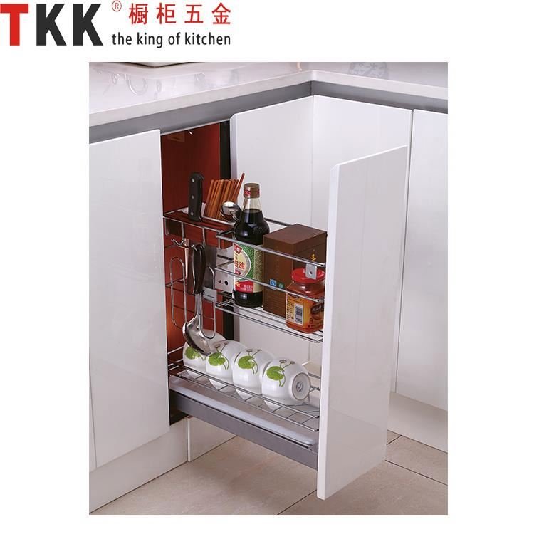 TKK Hot Sale 2 Layers Simple Organizer Iron Wire Stainless Steel Kitchen Cabinet Storage Sink Basket Pull out Basket