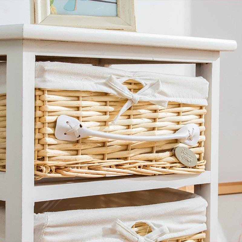 Wholesale wood 3 drawer small cabinet handmade willow wicker next wall storage basket
