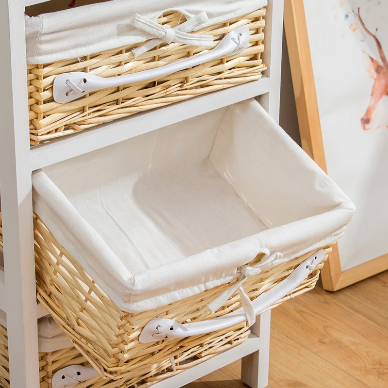 Wholesale wood 3 drawer small cabinet handmade willow wicker next wall storage basket
