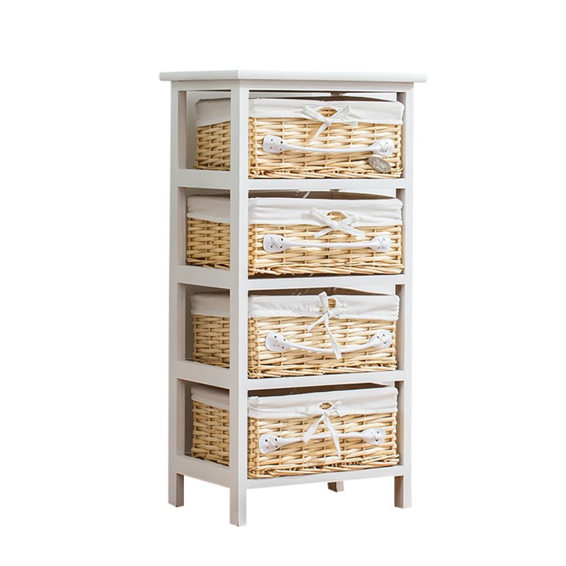 Wholesale wood 3 drawer small cabinet handmade willow wicker next wall storage basket