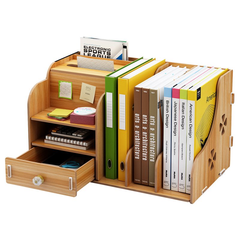 Ownswing Multi-compartment File Cabinet Wood Desktop Organizer Storage Box Display Shelf Rack With Drawers