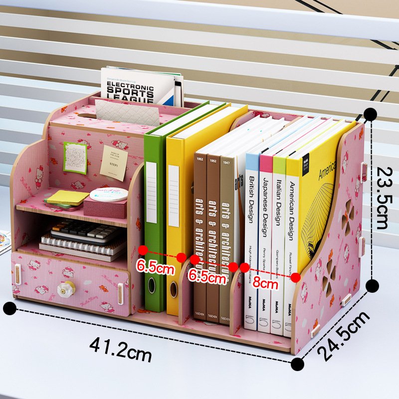 Ownswing Multi-compartment File Cabinet Wood Desktop Organizer Storage Box Display Shelf Rack With Drawers