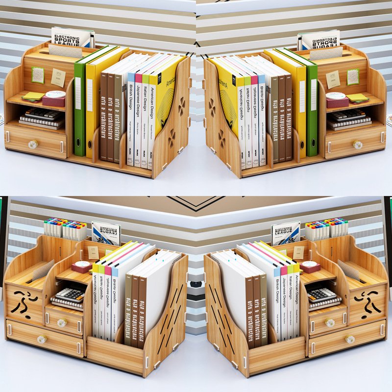 Ownswing Multi-compartment File Cabinet Wood Desktop Organizer Storage Box Display Shelf Rack With Drawers