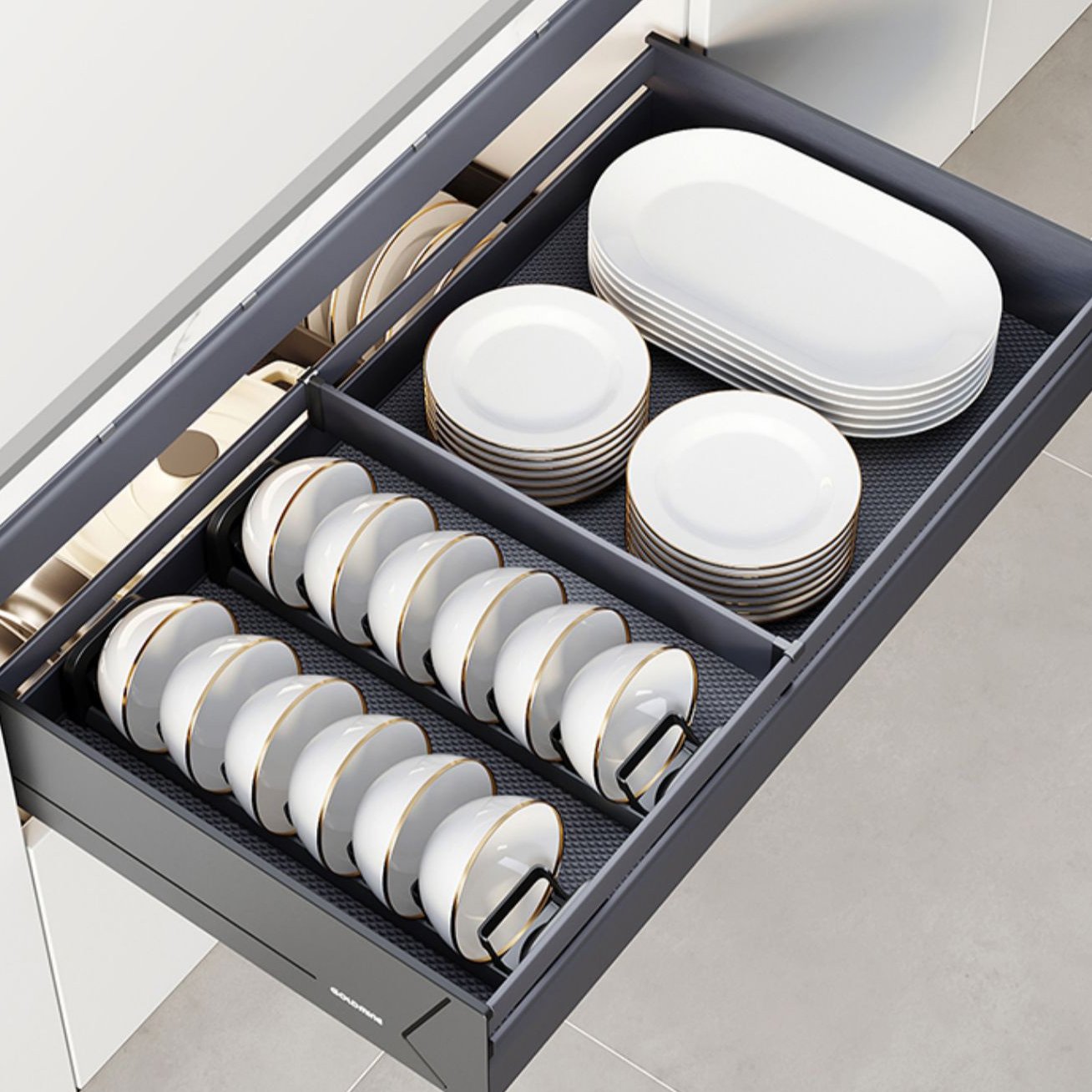 Goldmine 3 layers Best Selling Products Kitchen Drawer Plate Organizer Sliding 4 Sides Basket Pull Out Dish Rack Drawer