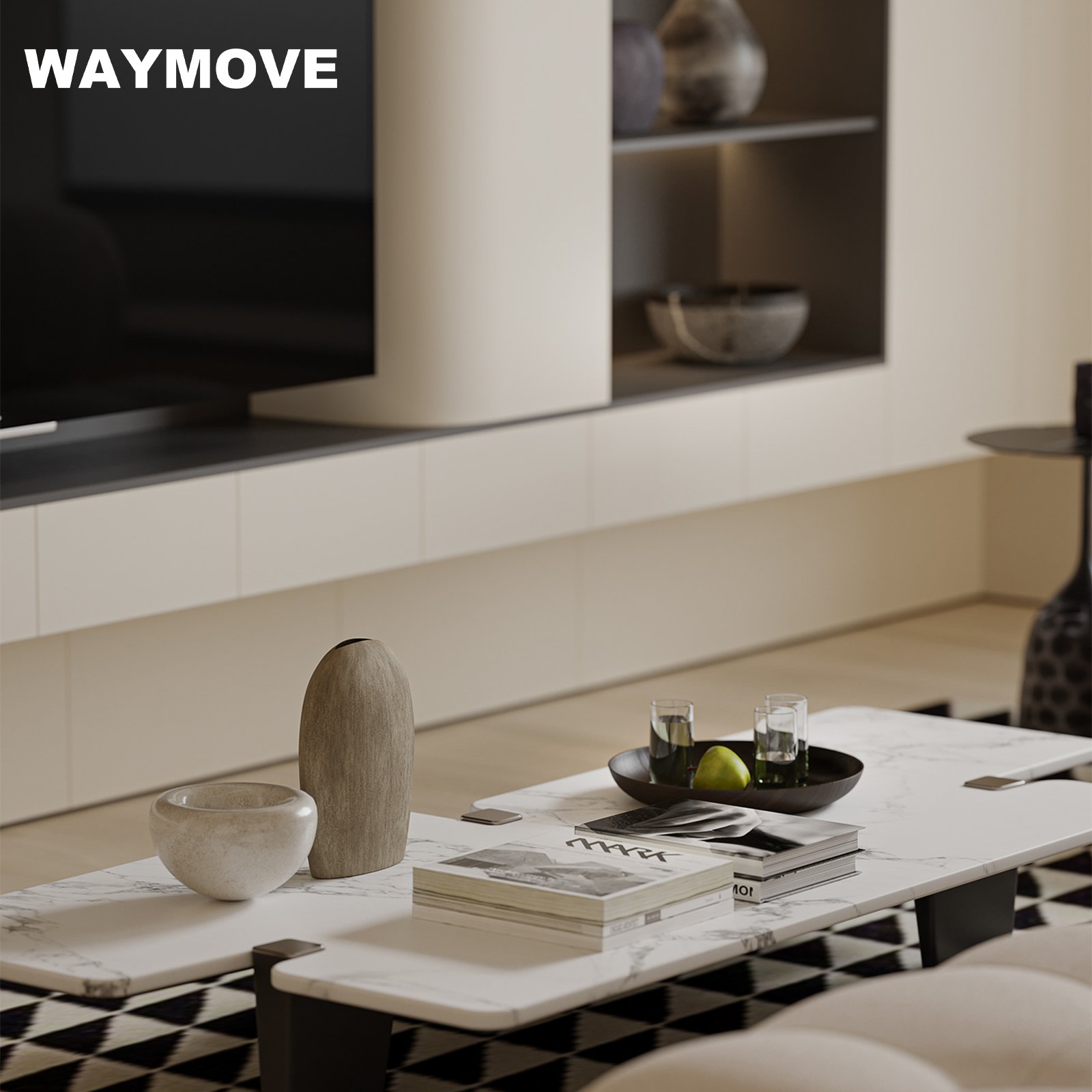 WAYMOVE Modern Modular Kitchen Cabinets with Island Table Practical Kitchen Furniture with Stylish Designs