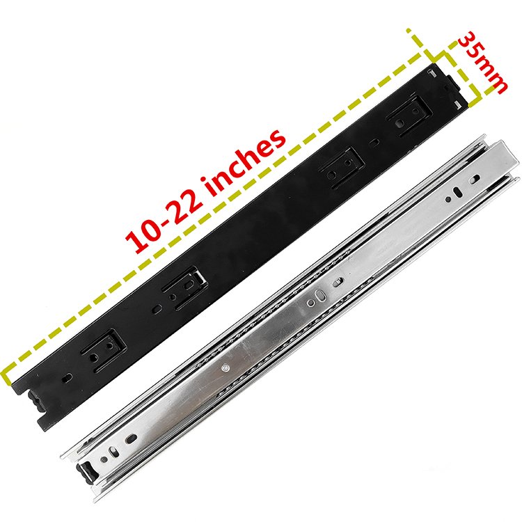 35mm Telescopic Drawer Channel Runners 3 Fold Cabinet Rails 22 Inch Ball Bearing Drawer Slides