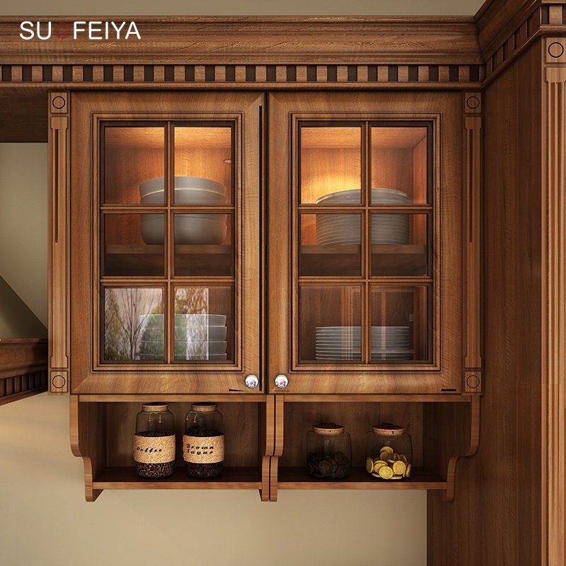 Suofeiya Unique Royal Modular Kitchen Furniture Red Gloss Solid Wood PVC Kitchen Units Cabinet Sets