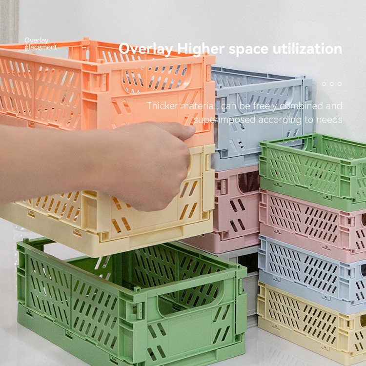 China Factory Home Small Organizer Desktop Foldable Crate Plastic Folding Storage Basket Collapsible Storage Crate