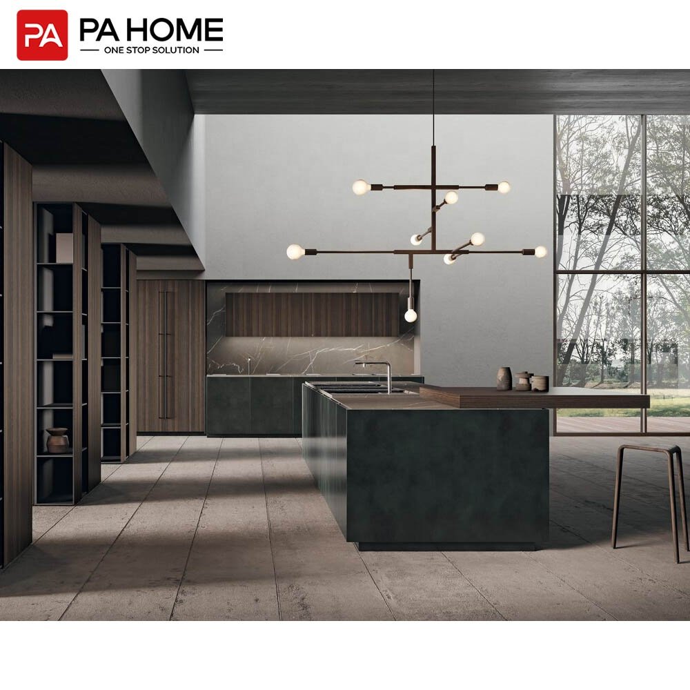 PA Italian Luxury Design New Model Modular Kitchen Furniture Laminate Wall Hanging Kitchen Cabinet With Storage Island Set