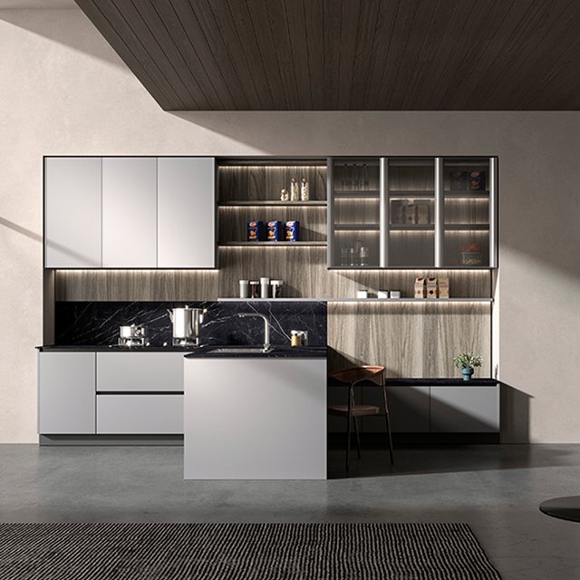 Modern simple Style white color Kitchen Cabinet Stainless Steel MDF PVC Door Panel Wood Design Complete kitchen Furniture